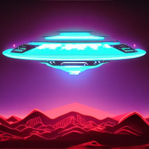 Prompt: a ufo, retrowave epic art, trending on art station