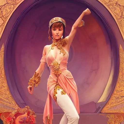 Image similar to wide angle full body portrait of I Dream of Jeannie, with a perfect face and perfect body, intricate, highly detailed, digital painting, artstation, concept art, smooth, sharp focus, illustration, Unreal Engine 5, 8K, art by artgerm and greg rutkowski and alphonse mucha