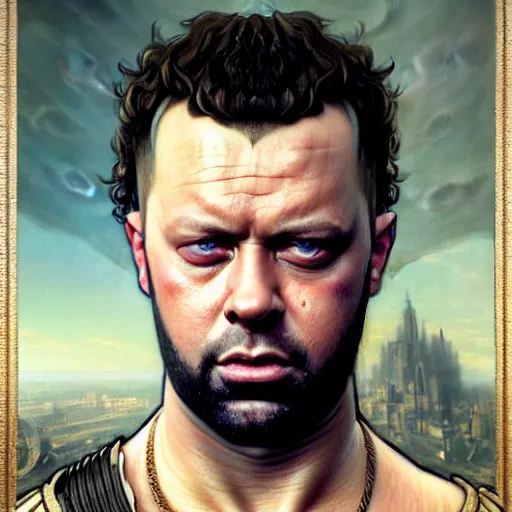 Image similar to portrait painting of a kollegah the rapper michael sheen, ultra realistic, concept art, intricate details, eerie, highly detailed, photorealistic, octane render, 8 k, unreal engine. art by artgerm and greg rutkowski and charlie bowater and magali villeneuve and alphonse mucha
