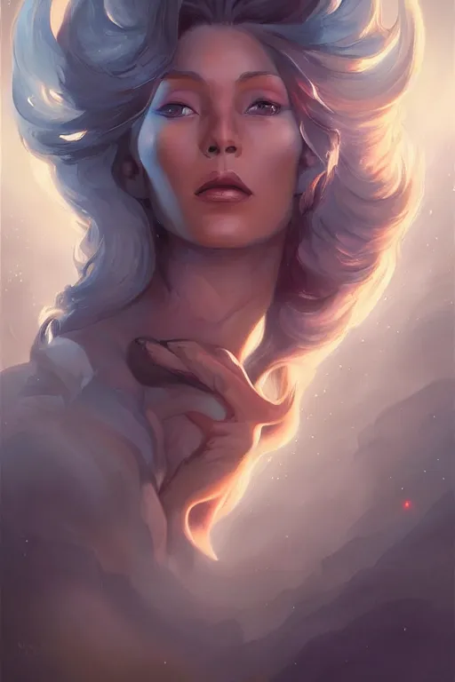 Prompt: stunning illustrated portrait of a beautiful woman from the Galaxy by peter mohrbacher, gcsociety, Boris Vallejo ,character concept, with a beautifully symmetrical face, trending on ArtStation, rule of thirds, trending on artstation, high quality print, fine art with subtle redshift rendering