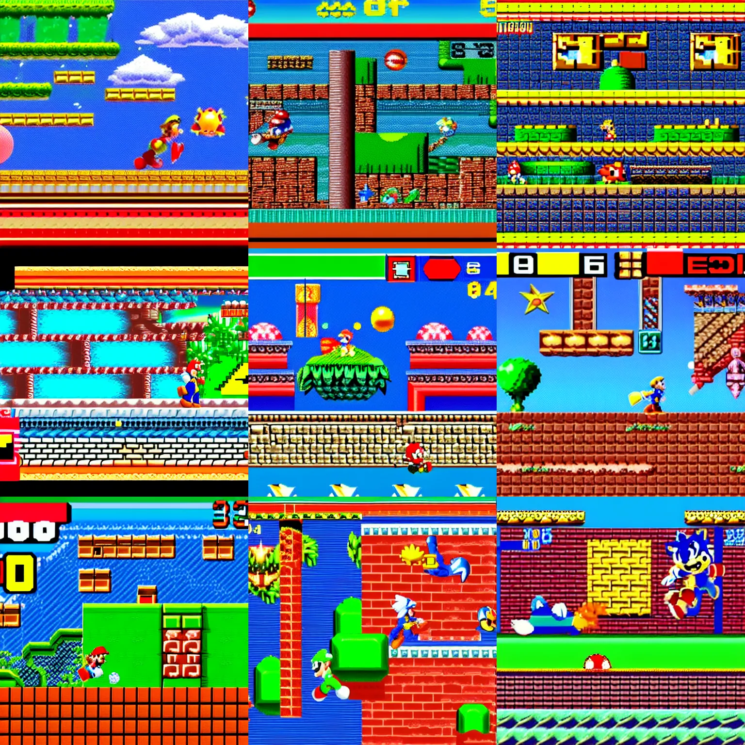 Prompt: a screenshot of super mario in sonic the hedgehog 2 for mega drive, 1 9 9 4