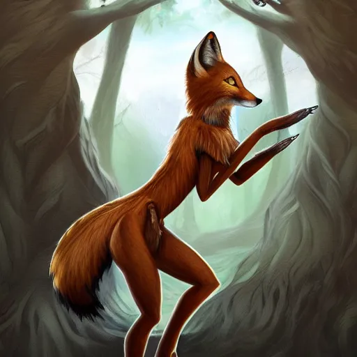 Image similar to award-winning extremely detailed FurAffinity fantasy art of a natural beautiful female warrior fox with a long tail and black paws, 4k, realistic shading, Hibbary, Dark Natasha, Goldenwolf, trending on FurAffinity