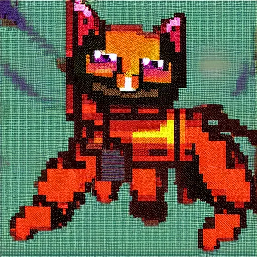 Image similar to cat fighter design , 24 Pixel art