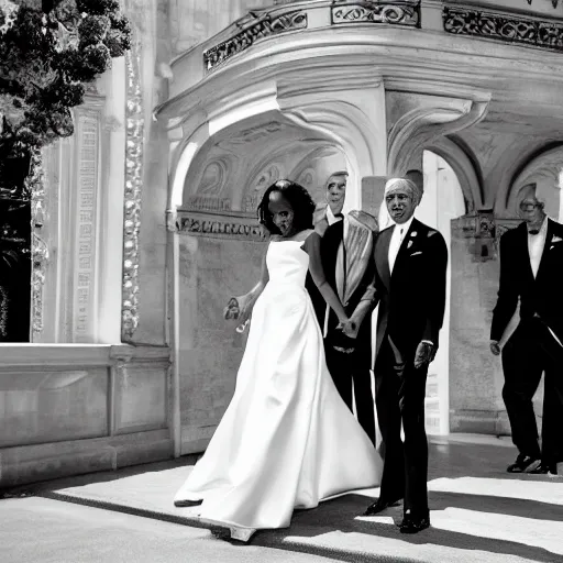 Prompt: joe biden and barack obamas wedding, award winning wedding photography