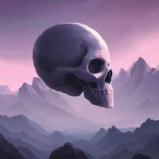 Image similar to planet that looks like a skull, natural, mountains, terrain, digital painting, beautiful, concept art, ethereal, cinematic, epic, 8k, high detail, Artstation, Trending on Artstation, Artstation HQ, Artstation HD, deviant art, Pinterest, digital art,