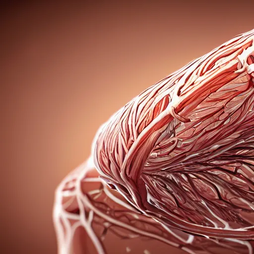 Image similar to detailed photorealistic artist's illustration of a myofibril muscle fibre mechanism, highly detailed, 4 k