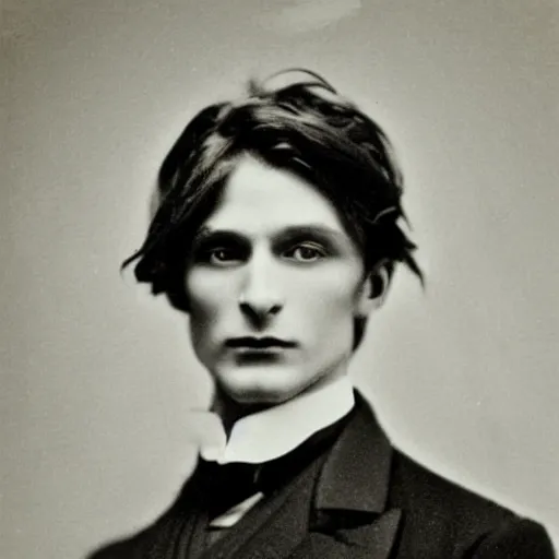 Prompt: headshot edwardian photograph of dorian gray, extremely handsome, 1 9 2 0 s, realistic face, 1 8 9 0 s, 1 9 0 0 s, very grainy, slightly blurry, victorian