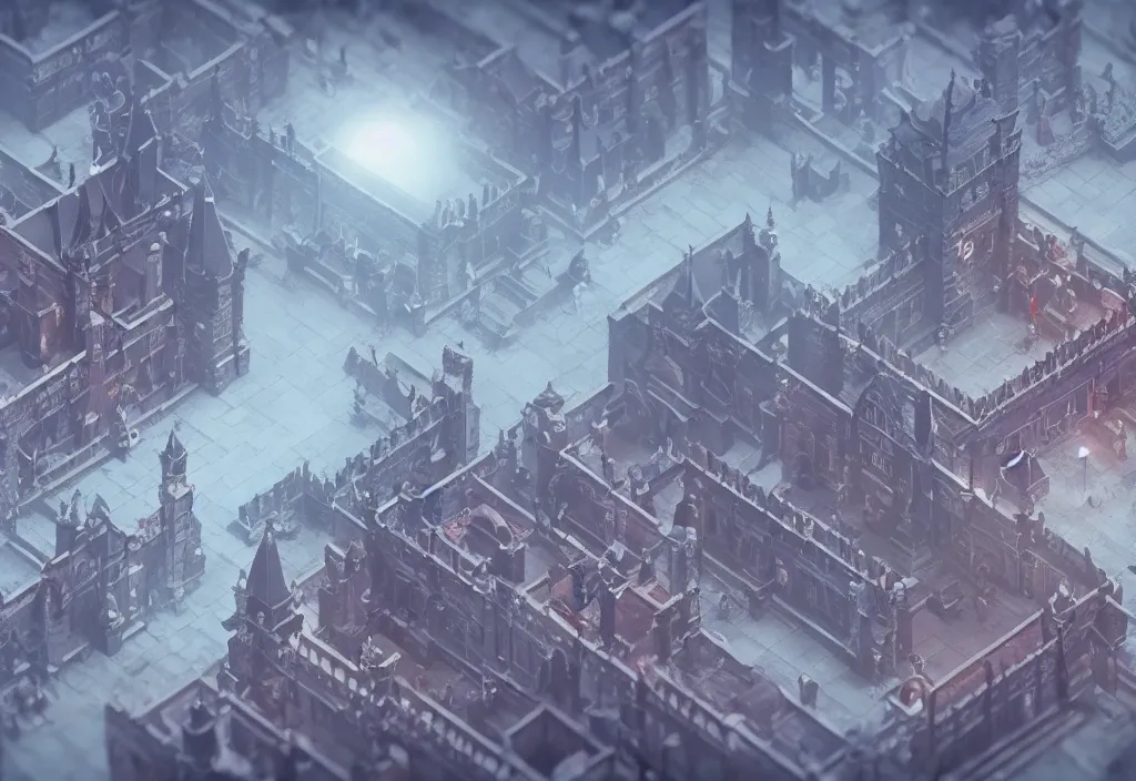 Image similar to isometric magicavoxel Bloodborne ghibli cinematic lighting, 4k