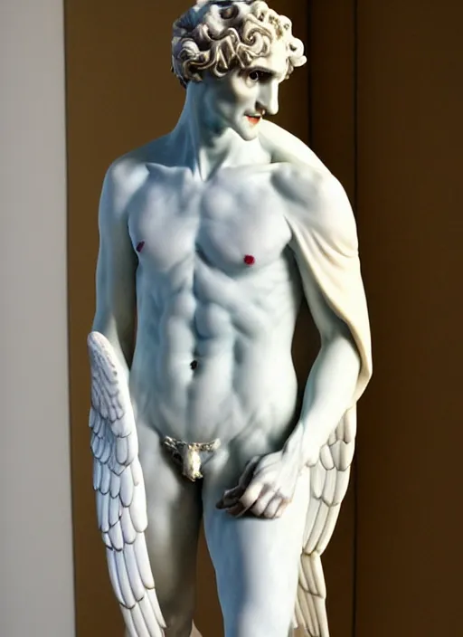 Image similar to art nouveau marble statue of tom ellis ( lucifer ) as a winged demon