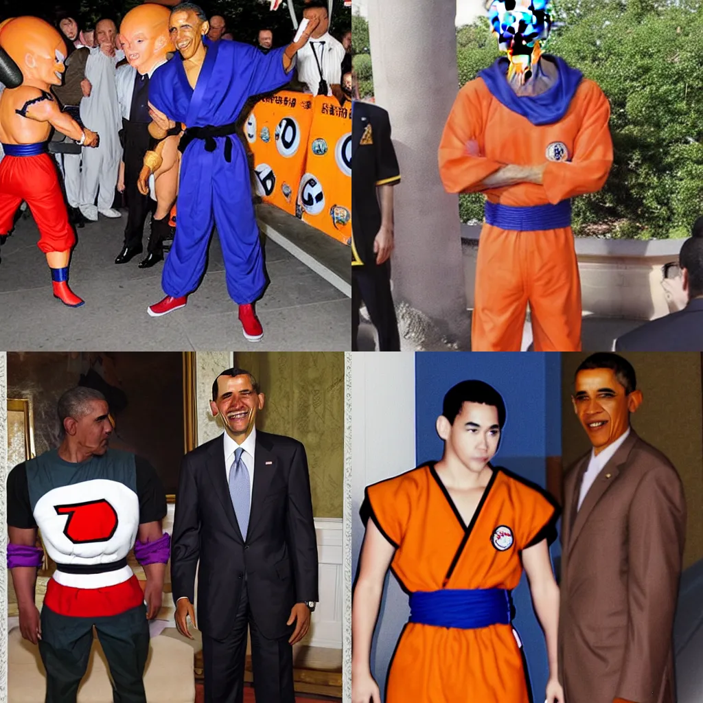 Prompt: Barack Obama wearing A Dragon Ball Z Gi Suit Photograph