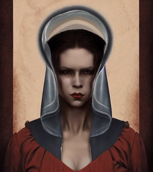 Prompt: beautiful female character inspired by venice carnival ellen ripley and nun | | digital artwork made by greg rutswork, anna dittmann and lois van barlee, symmetrical, anatomically correct