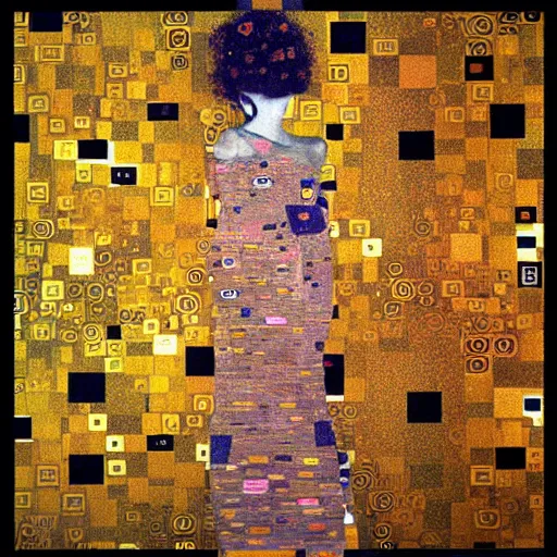 Image similar to glitch art by gustav klimt