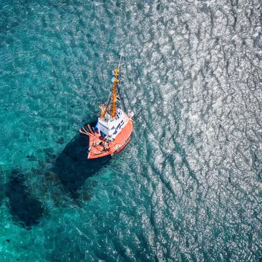 Image similar to realistic aerial drone shot of British fishing trawler