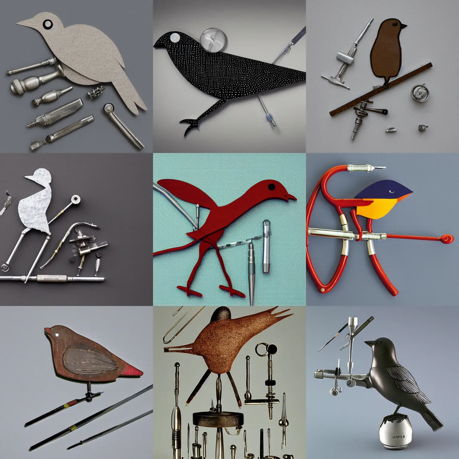 Prompt: a bird made of medical instruments