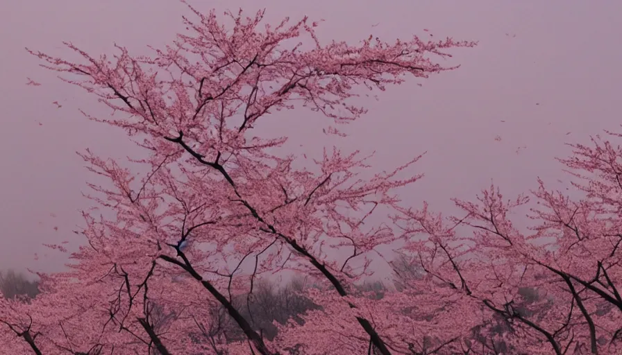 Image similar to like cherry blossoms catching the sun, all that flutters turns to ash.