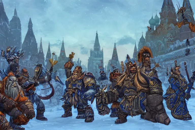 Image similar to moscow in style of warcraft orc village horde, blizzard illustration