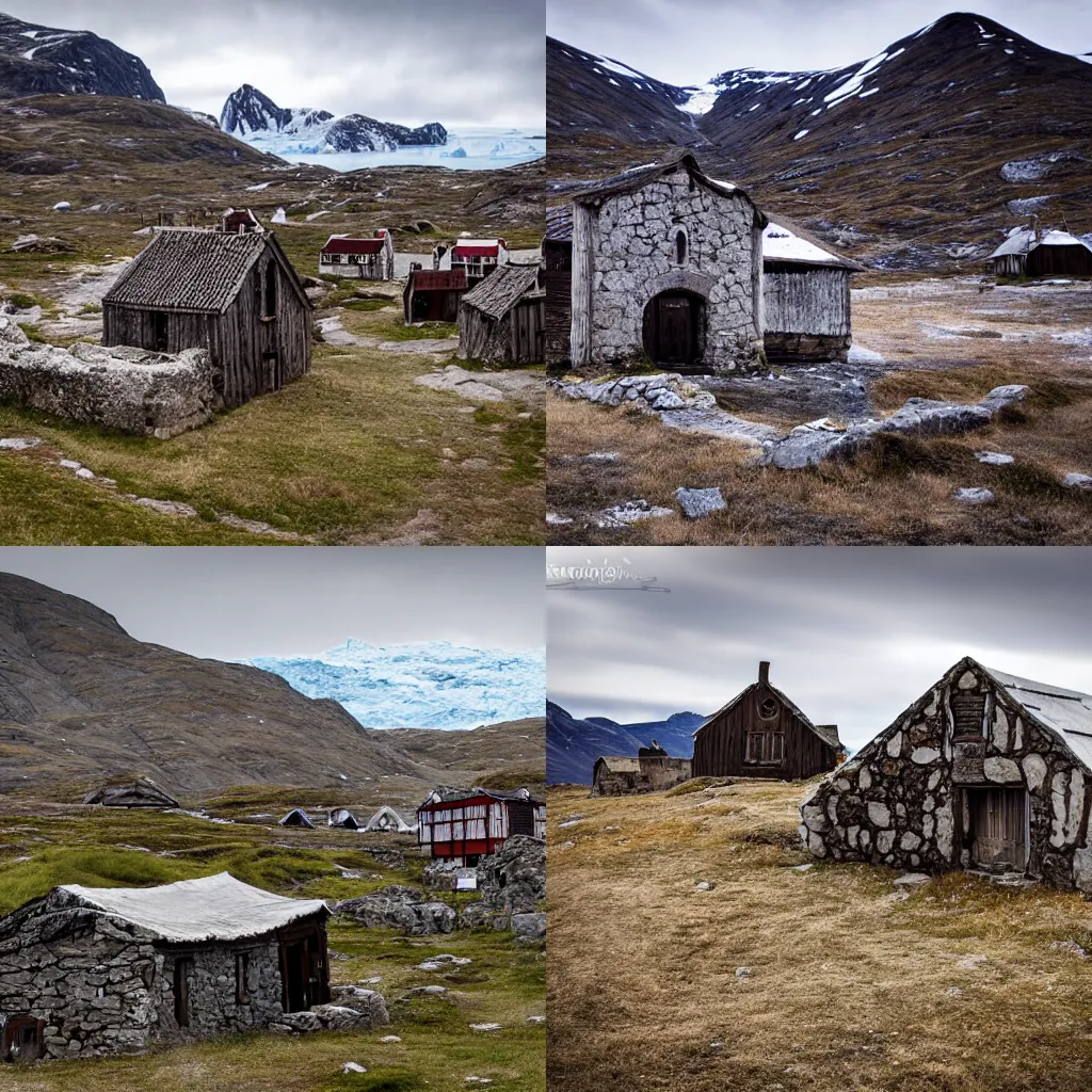 Prompt: abandoned medieval village on Greenland