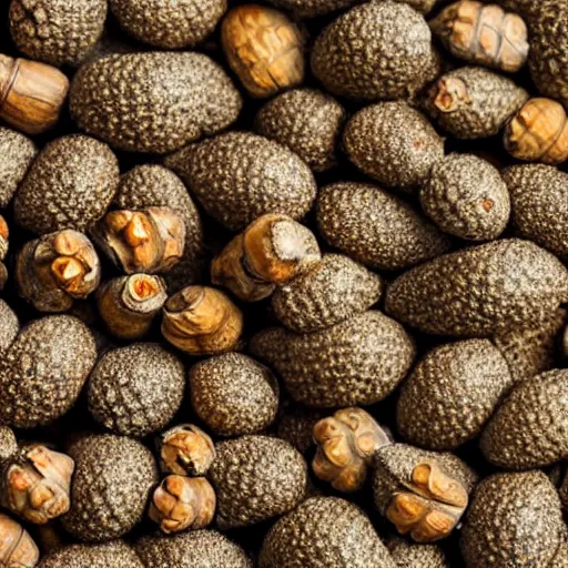 Image similar to professional photo of creature made of acorns, high detail, 4 k, ultra realistic