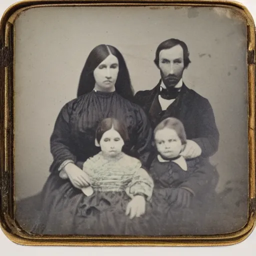 Prompt: 1850s daguerreotype of a family of grey aliens