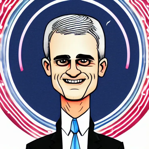 Prompt: digital illustration of secretary of denis mcdonough, glowing eyes, light shining from eyes, evil laugh, menacing, villain, clean lines, clean ink