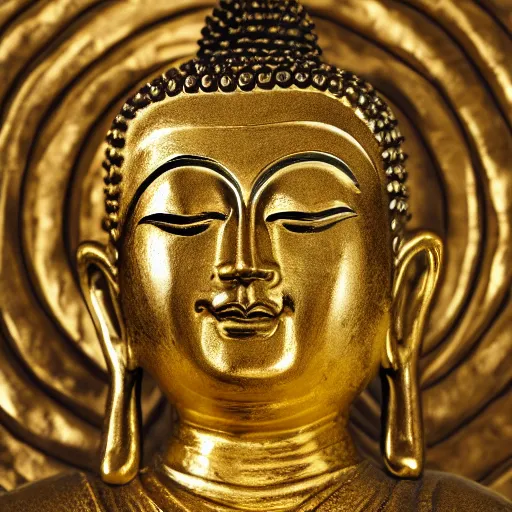 Image similar to photograph of a gold statue of the buddha, 8k, canon eos