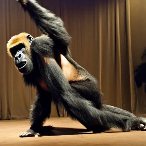 Image similar to nimble gorilla dancing in the ballroom