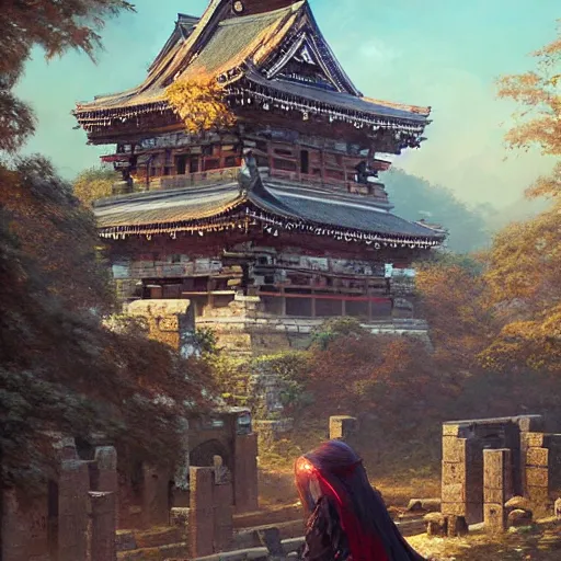 Prompt: ancient city ruins, ⛩, oil painting, 8 k, beautiful, soft light, highly detailed, smoothly, by wlop, by greg rutkowski, by artgerm