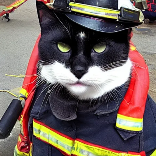 Prompt: a cat working as a fireman