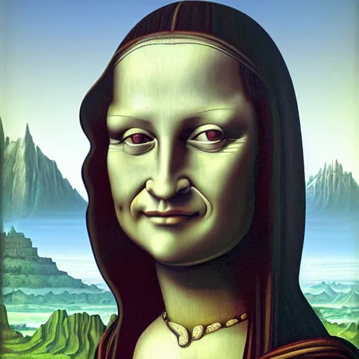 Image similar to monalisa by jacek yerka, alex gray, zdzisław beksiński, dariusz zawadzki, jeffrey smith and h.r. giger, oil on canvas, 8k highly professionally detailed, trending on artstation