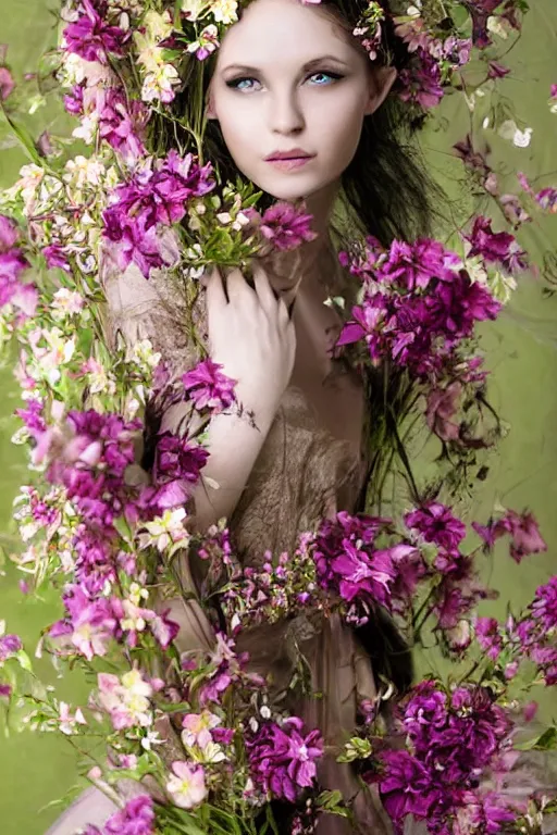 Image similar to beautiful elven women clothed in flowers by malgorzata kmiec, floral, ethereal, elegant