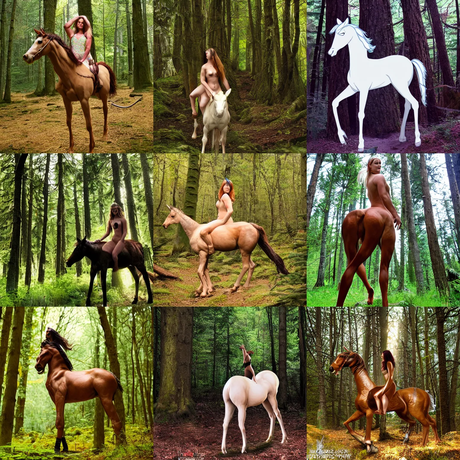 Prompt: lady centaur in the forest