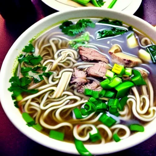 Image similar to realistic photo of delicious pho, ramen, highly detailed, by marc haydon, kailee mandel, masterpiece, award winning, food photography