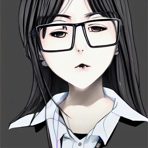 Prompt: a perfect, professional digital pen sketch of a manga schoolgirl wearing glasses, by a professional Chinese artist on ArtStation, on a high-quality paper