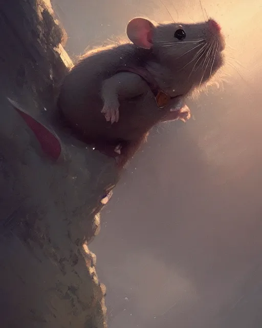 Image similar to a small mouse looks upwards, he is curious about what he sees, digital portrait by greg rutkowski, fantasy art, concept art, by disney concept artists, cinematic lighting, evening light, trending on artstation, cgsociety