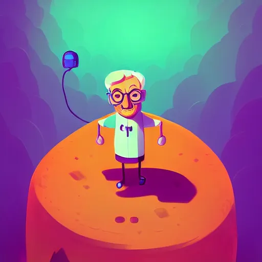 Prompt: curled perspective digital art of a cute smiling grandpa cartoon character with a photo camera by anton fadeev