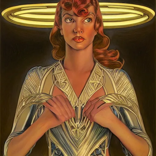 Image similar to a streamline moderne, art nouveau, multi - ethnic and multi - racial portrait in the style of larry elmore, and in the style of donato giancola, and in the style of charles dulac. intelligent, expressive, very large eyes. symmetry, ultrasharp focus, dramatic lighting, photorealistic digital painting, intricate, elegant, highly detailed, symmetrical.