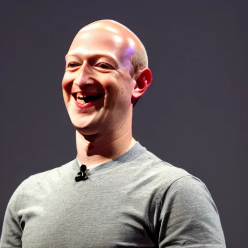 Prompt: Photography of Bald Smiling Mark Zuckerberg
