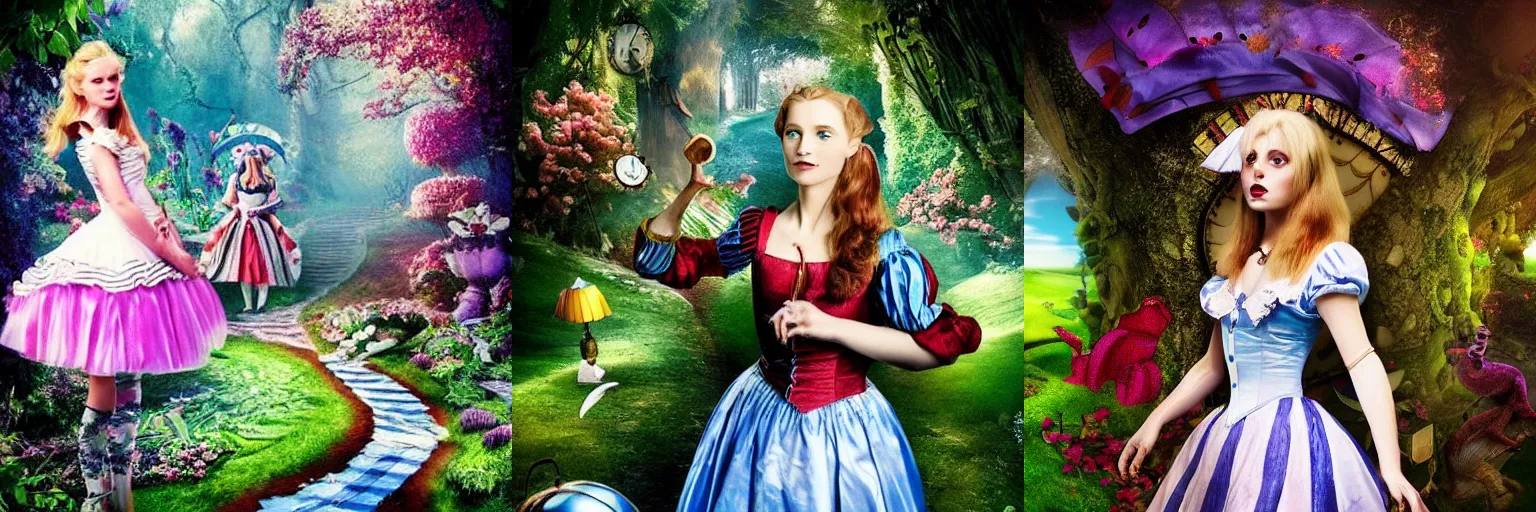 Prompt: < photo hd stunning reimagined > alice in wonderland < / photo >