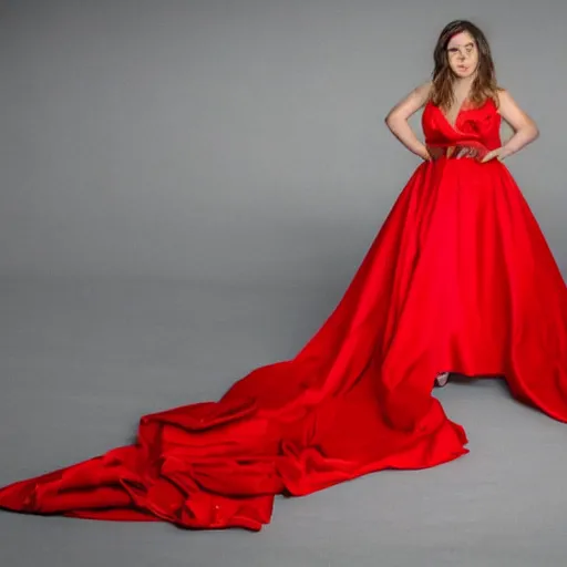 Prompt: a photo of Rosalía in a red dress