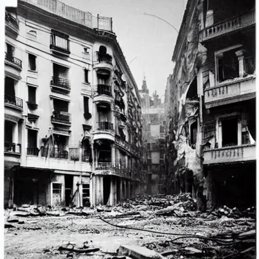Prompt: A photo of a Madrid after a nuclear bomb in the Spanish Civil War