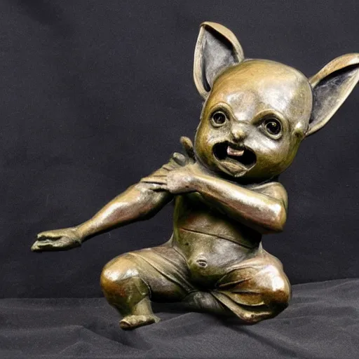 Image similar to photo of fragmented Bronze Babylonian sculpture of Teemo made of Bronze, Bronze!!