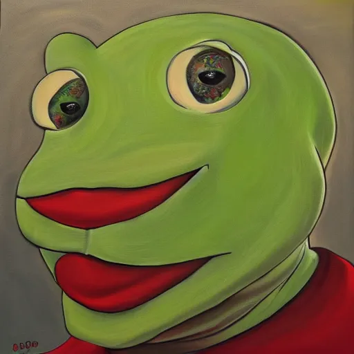 Prompt: pepe frog dream, oil on canvas, surrealism