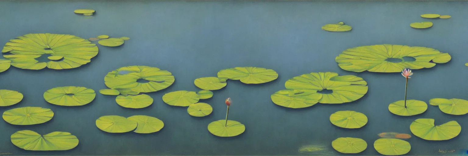 Image similar to water lilies oil painting magritte