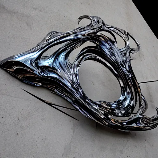 Image similar to liquid forms in metal abstract sculpture cyberpunk