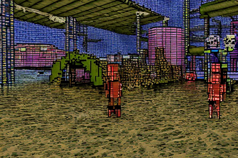 Prompt: creepy and wet abandoned waterpark, retro, pixelated, doom screenshot, 1 9 9 3, gzdoom