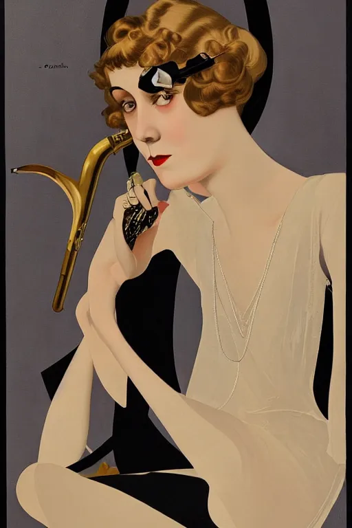 Image similar to a oil painting depicting a Jazz Age high society figure, 1920s style, smooth, highly detailed, high contrast, Coles Phillips, Dean Cornwell, JC Leyendecker, 8K