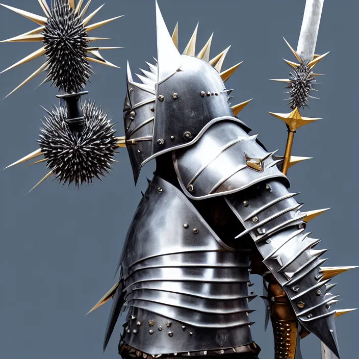 Image similar to full body photo of a knight with spiky armour and a mace, highly detailed, 4 k, hdr, smooth, sharp focus, high resolution, award - winning photo