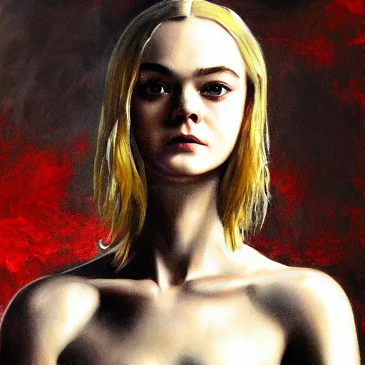 Image similar to ultra realistic medium shot portrait painting of elle fanning in dark souls, art by frank frazetta, 4 k, ultra realistic, highly detailed, epic lighting