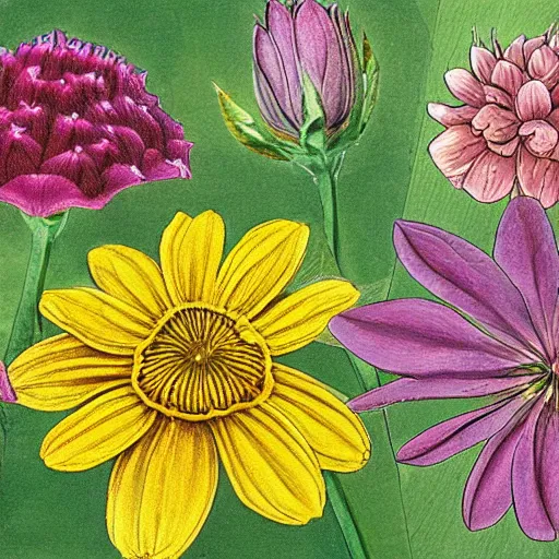 Prompt: botanical illustration of flowers