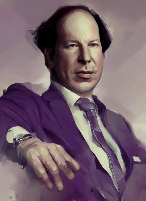 Prompt: Hans Zimmer in a dark purple suit, elegant, digital painting, concept art, smooth, sharp focus, illustration, from StarCraft by Ruan Jia and Mandy Jurgens and Artgerm and William-Adolphe Bouguerea